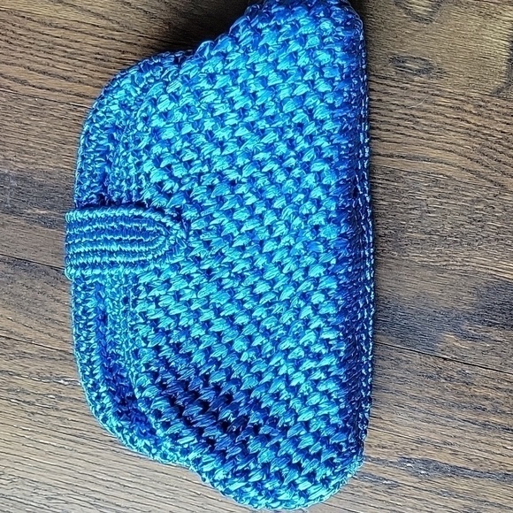 Raffia Blue Handmade Croshet Knitted Evening Pouch Clutch Bag Made in Japan - Picture 3 of 12